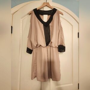 Sequin Hearts Beige And Black Cocktail Dress, Size Large